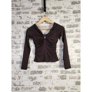 Abercrombie & Fitch Ruched Top XS Brown Bodycon Skinky Glam Y2K Inspo